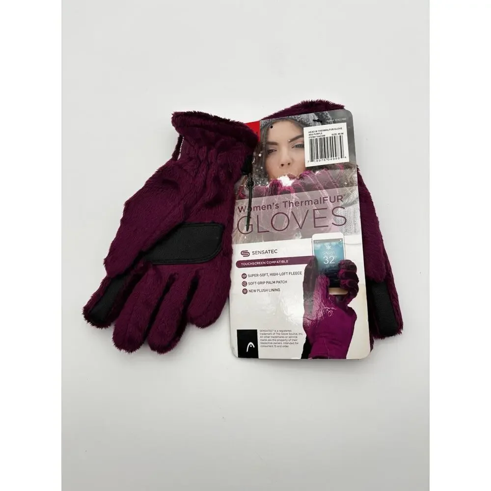 New. Head Sensatec Gloves Purple Medium Women's Faux Fur With Grip New With Tags
